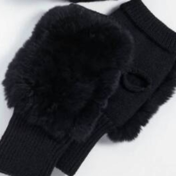 JOCELYN Genuine Rabbit Fur Black Fingerless Mittens - BLOOMINGDALES - Picture 2 of 5